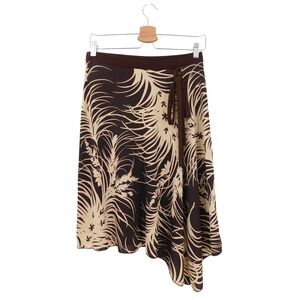 Vintage Julie's Closet Brown Beige Leaf Print Skirt‎ Casual Asymmetrical Hem Y2K